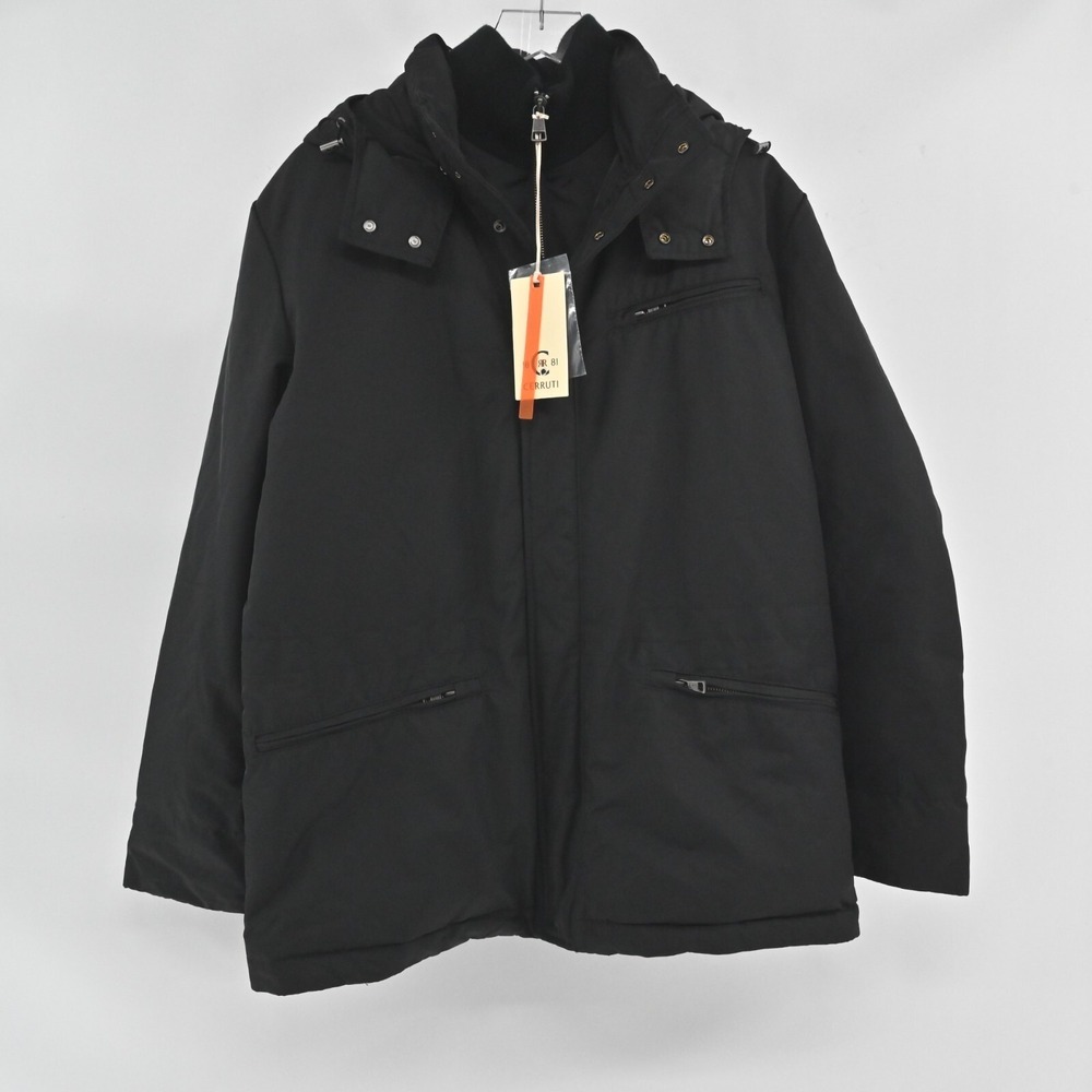 Cerruti 1881 Hooded Parka Jacket Womens Size XL Black Winter Coat Luxury Casual